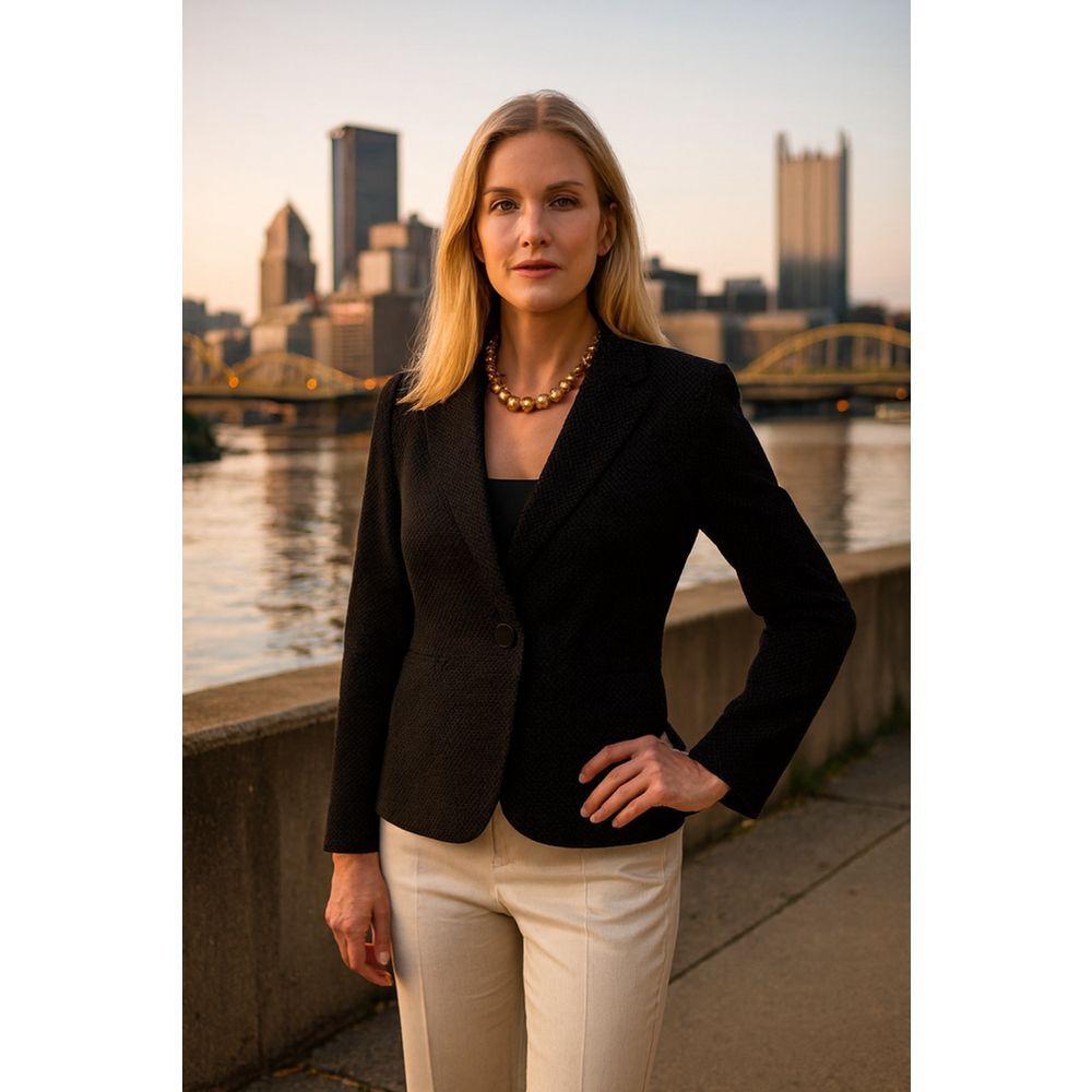 White House Black Market Black Pindot Lined Blazer Jacket Size 14